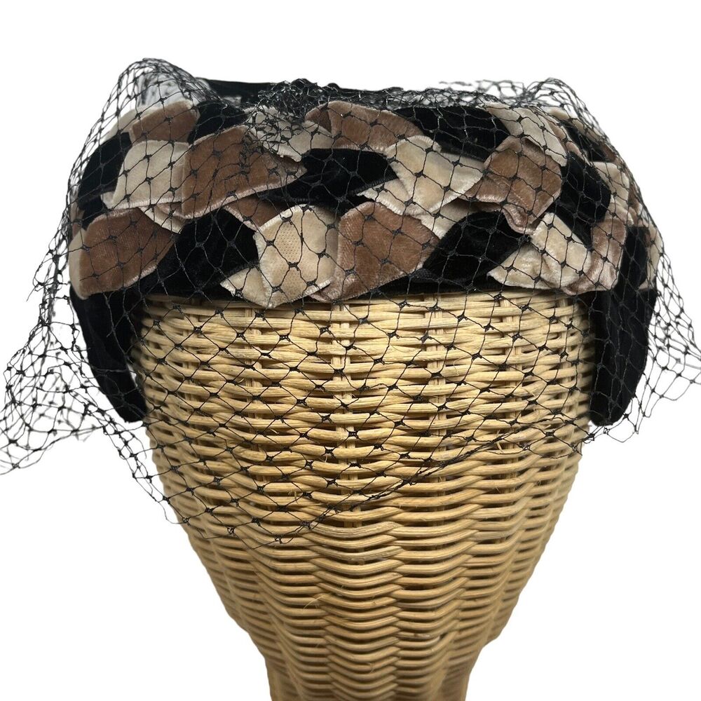 Cocktail Hat Vintage Velvet Ribbon Women's 50s Mesh Veil Open Top Retro Chic